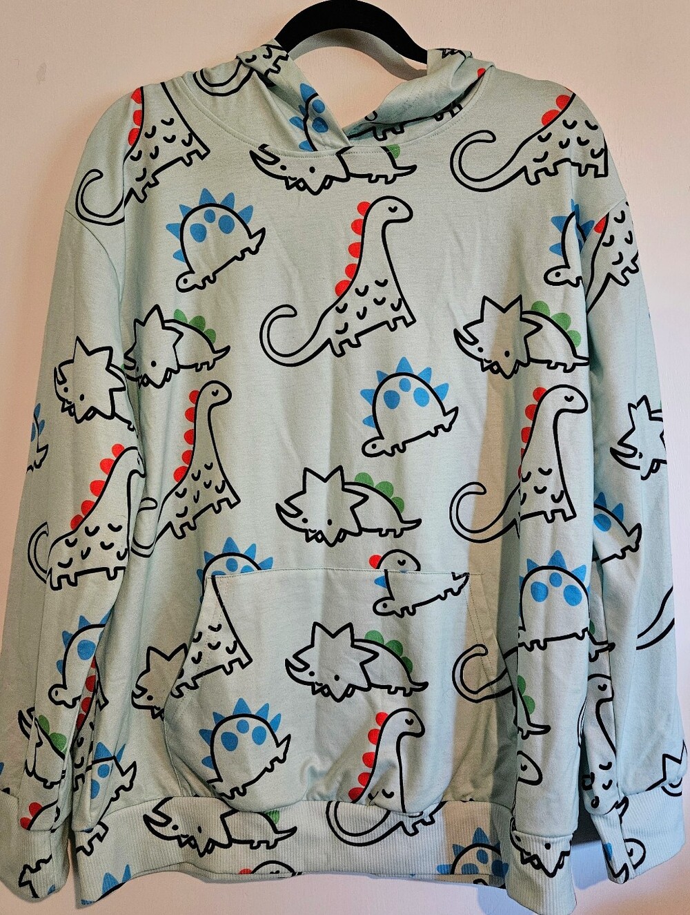 Unbranded Men's Medium Dinosaur Hoodie Light Green Graphic Pullover